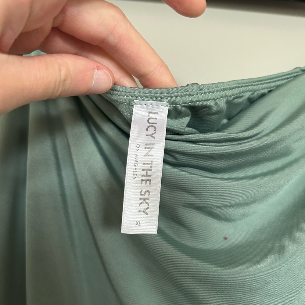 Lucy in the Sky Draped Maxi Skirt  in Soft Green - Picture 3 of 4